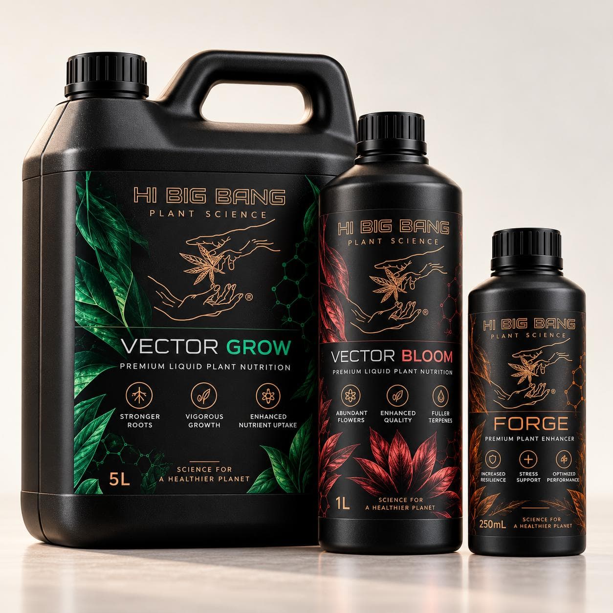 Supplied liquid packaging concepts for Vector Grow, Vector Bloom and Forge